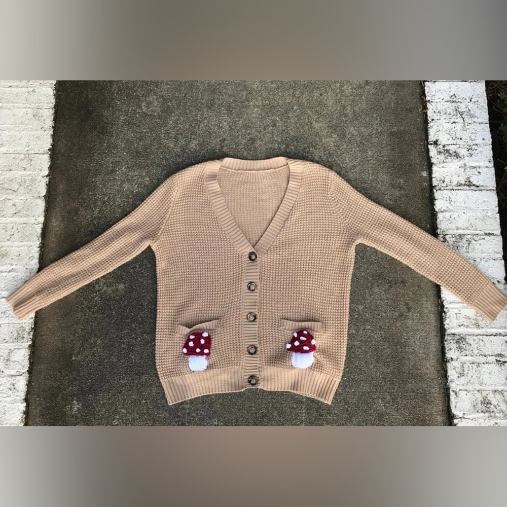 Upcycled Mushroom Embroidered Cardigan